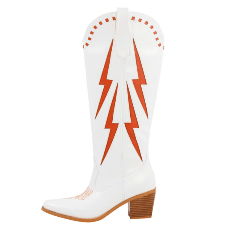 Botte western femme cuir vegan blanc cassé à éclairs rétro rouges (1)