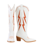 Botte western femme cuir vegan blanc cassé à éclairs rétro rouges (10)