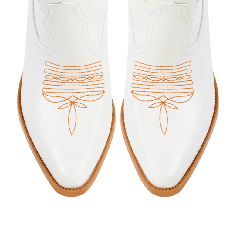 Botte western femme cuir vegan blanc cassé à éclairs rétro rouges (9)