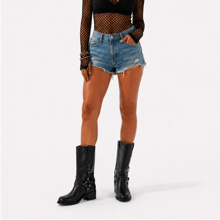 Botte western noire femme à sangles métalliques (2)