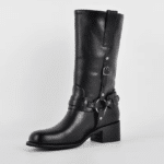Botte western noire femme à sangles métalliques (4)