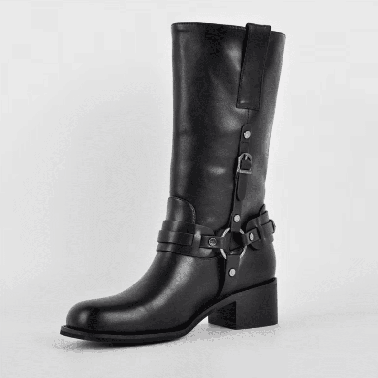 Botte western noire femme à sangles métalliques (4)