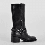 Botte western noire femme à sangles métalliques (6)