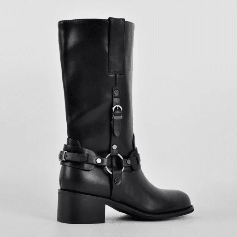 Botte western noire femme à sangles métalliques (6)