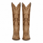 Botte western traditionnelle beige sable empiècements flammes chocolat (1)