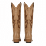 Botte western traditionnelle beige sable empiècements flammes chocolat (2)