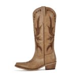 Botte western traditionnelle beige sable empiècements flammes chocolat (3)