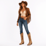 Botte western traditionnelle beige sable empiècements flammes chocolat (4)