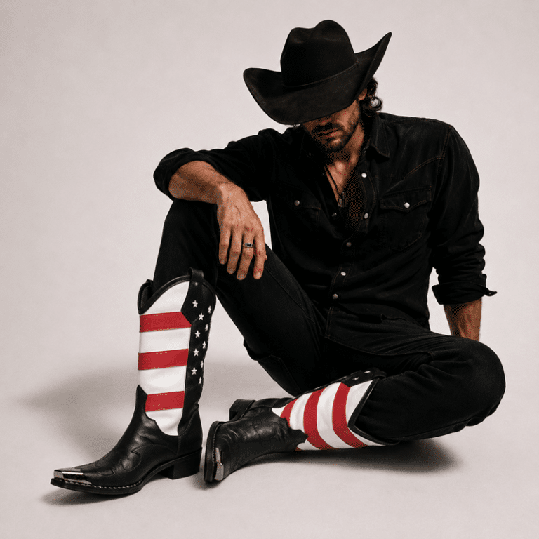 Bottes Cowboy USA en Cuir Véritable Drapeau Américain (1)