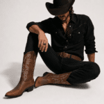 Bottes Cowboy homme marron brodées style western