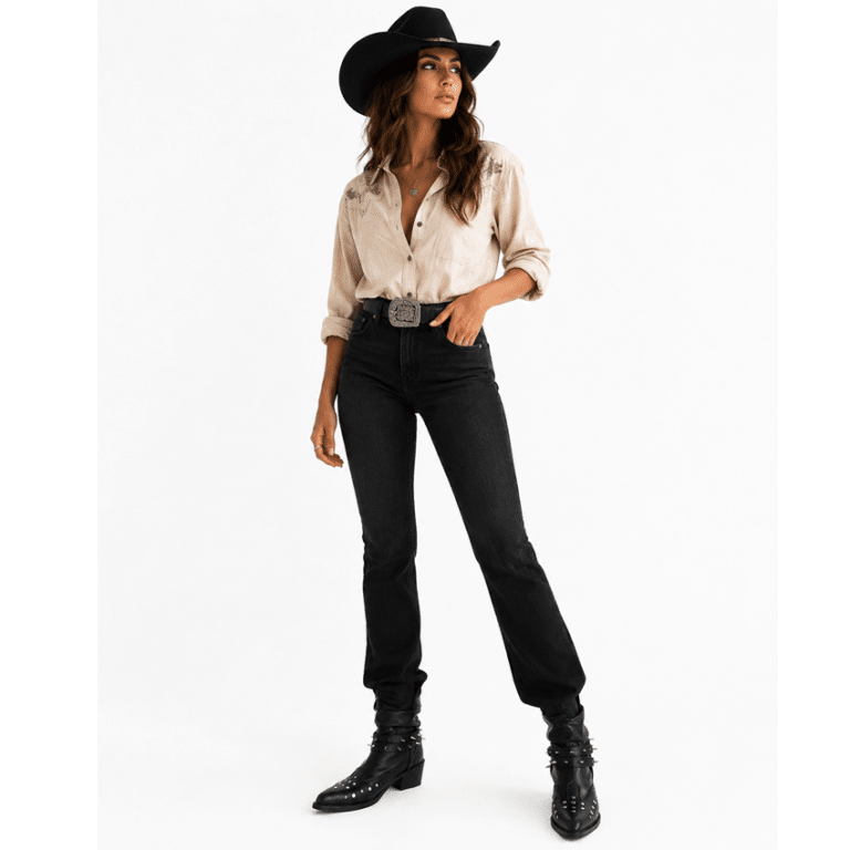 Bottes Western Femme Noires à Clous Style Reine de Pique