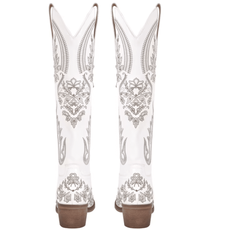 Bottes country blanches brodées style bohème (3)