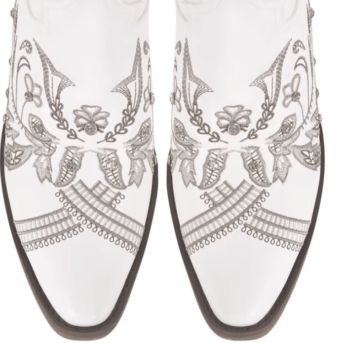 Bottes country blanches brodées style bohème (4)