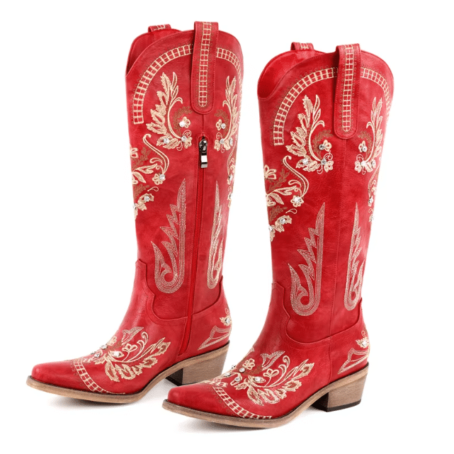 Bottes cowboy femme rouges brodées style country (1)