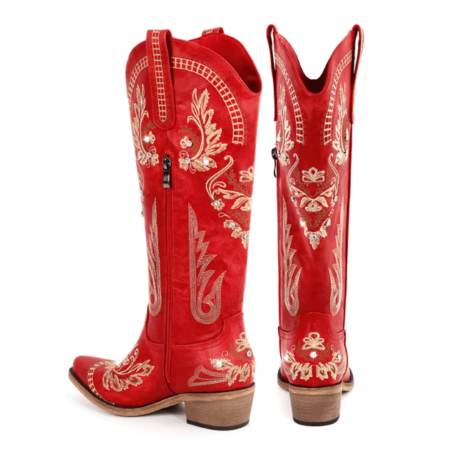 Bottes cowboy femme rouges brodées style country (2)