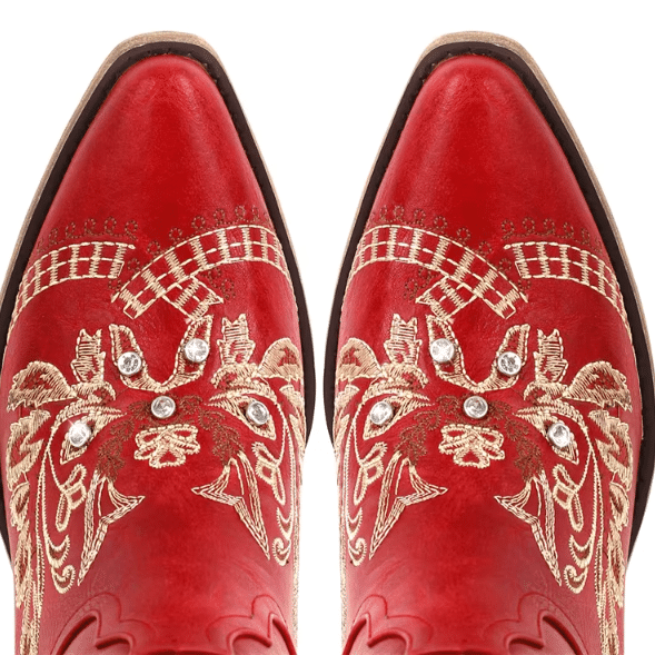 Bottes cowboy femme rouges brodées style country (4)