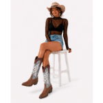 Bottes cowboy femme tricolore américain vintage (1)