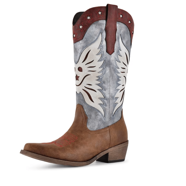 Bottes cowboy femme tricolore américain vintage (3)