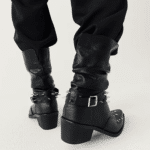Bottes cowboy homme cuir noir clous et sangles rock (10)