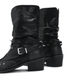 Bottes cowboy homme cuir noir clous et sangles rock (2)