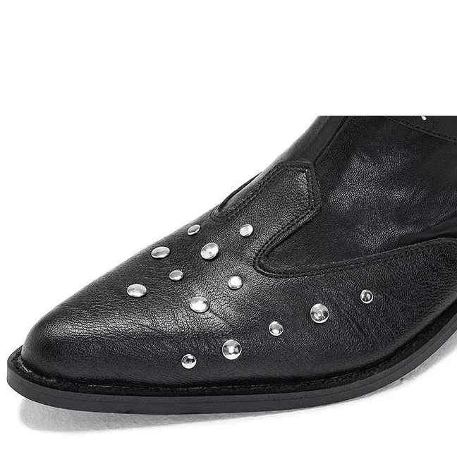 Bottes cowboy homme cuir noir clous et sangles rock (4)
