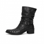 Bottes cowboy homme cuir noir clous et sangles rock (5)