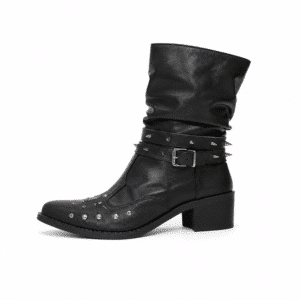 Bottes cowboy homme cuir noir clous et sangles rock