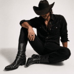 Bottes cowboy homme cuir noir clous et sangles rock (6)