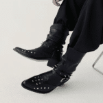 Bottes cowboy homme cuir noir clous et sangles rock (7)
