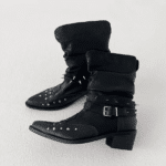 Bottes cowboy homme cuir noir clous et sangles rock (9)