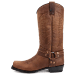 Bottes cowboy homme harnais marron effet cuir boucle métal (2)