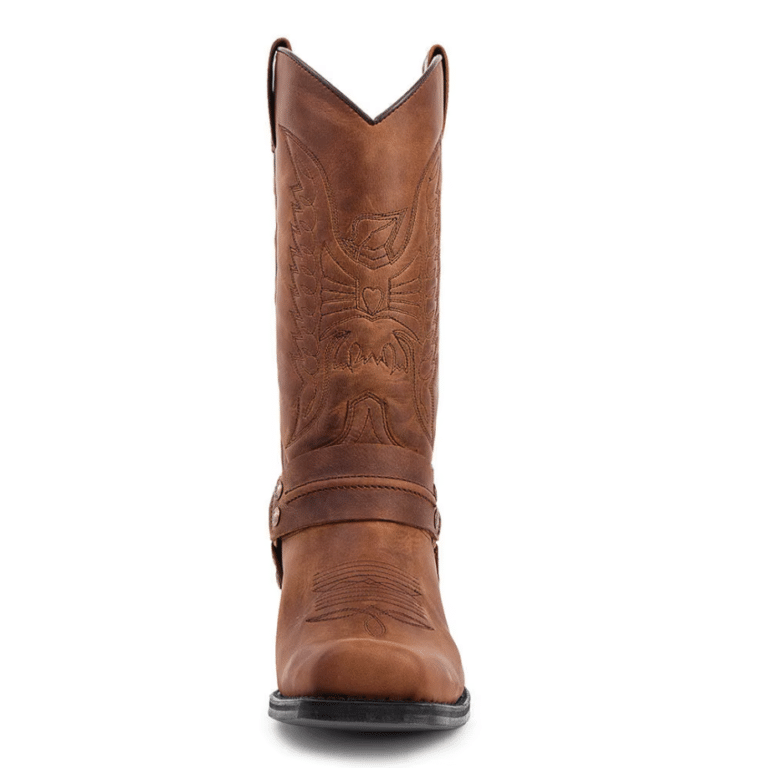 Bottes cowboy homme harnais marron effet cuir boucle métal (5)