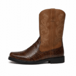 Bottes cowboy homme marron effet crocodile et broderies western (1)