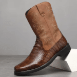 Bottes cowboy homme marron effet crocodile et broderies western (11)