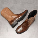 Bottes cowboy homme marron effet crocodile et broderies western (12)