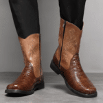 Bottes cowboy homme marron effet crocodile et broderies western (7)