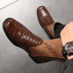 Bottes cowboy homme marron effet crocodile et broderies western (9)