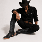 Bottes cowboy homme noires à broderies western