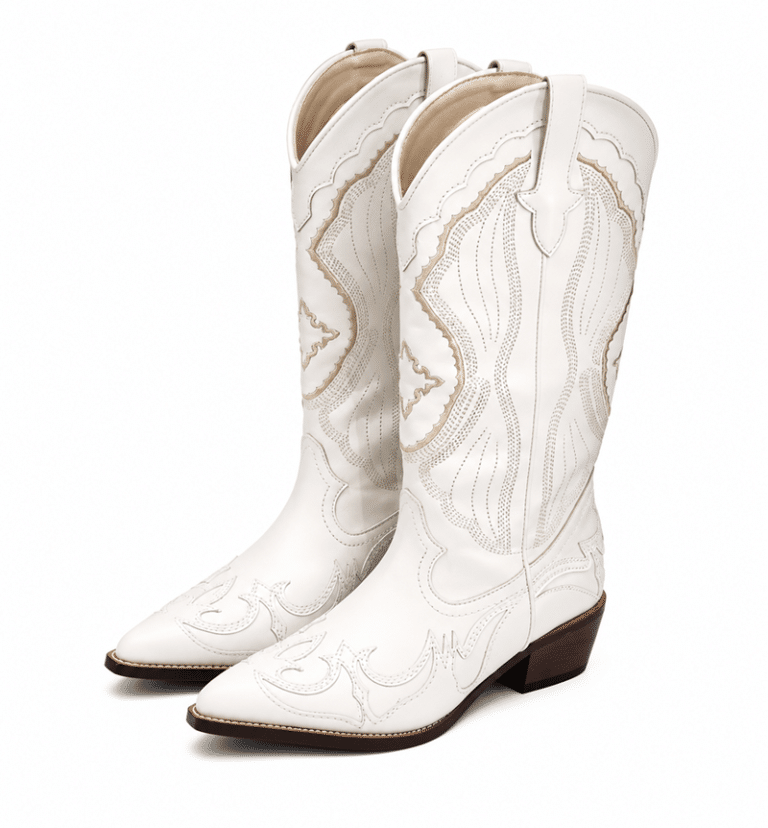 Bottes femme western blanches coutures brodées (2)