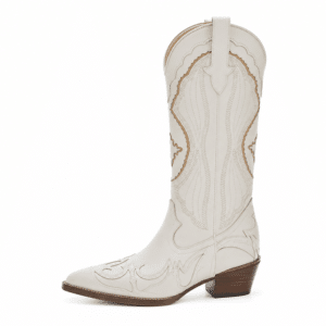 Bottes femme western blanches coutures brodées