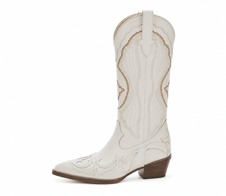 Bottes femme western blanches coutures brodées (5)