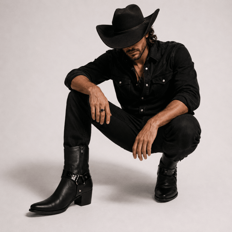 Bottines country homme cuir véritable avec anneau métallique (3)