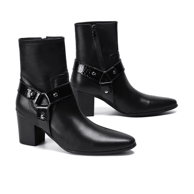 Bottines country homme cuir véritable avec anneau métallique (6)