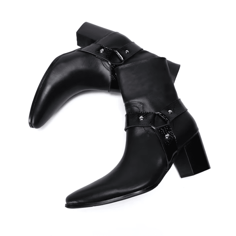Bottines country homme cuir véritable avec anneau métallique (7)