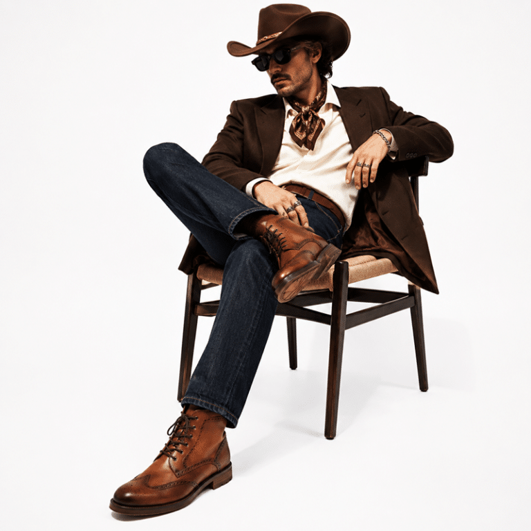 Bottines cowboy country en cuir marron patiné (6)