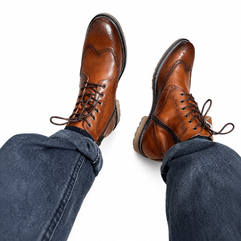 Bottines cowboy country en cuir marron patiné (7)