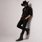 Bottines cowboy homme en cuir véritable noir motif camouflage (2)