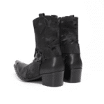 Bottines cowboy homme en cuir véritable noir motif camouflage (3)