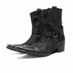 Bottines cowboy homme en cuir véritable noir motif camouflage (4)