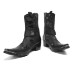 Bottines cowboy homme en cuir véritable noir motif camouflage (6)